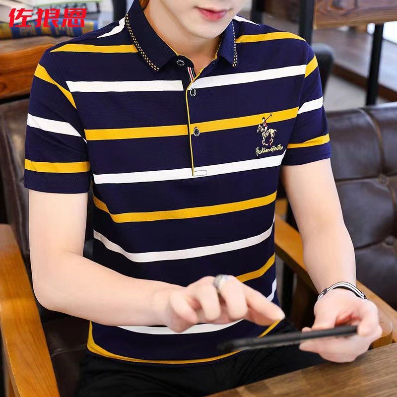 สไตล์ใหม่ฤดูร้อนปักเสื้อยืดแขนสั้นผู้ชายเสื้อโปโลปกลายเวอร์ชั่นเกาหลีแฟชั่นกลางอายุหนุ่มด้านบน