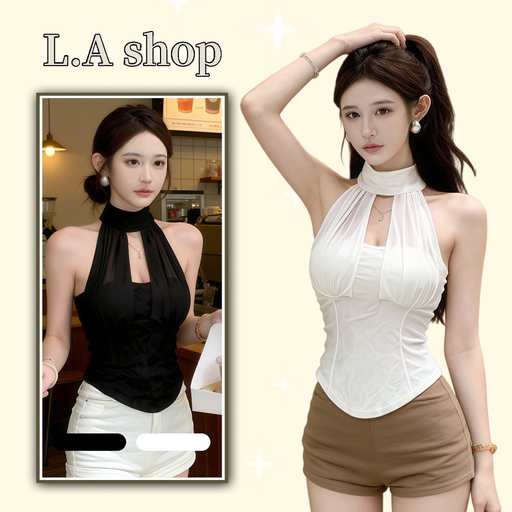 L.A Shop พร้อมส่ง เสื้อแขนกุด คล้องคอ เก็บเอวให้ดูผอม ผ้าลูกไม้ สไตล์เซ็กซี่น่ารัก -FY10169