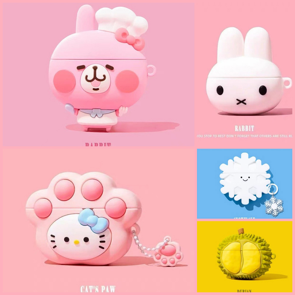 Chef กระต่ายเกล็ดหิมะทุเรียนแมวสีชมพูจี้ AirPods สําหรับ AirPods Pro3 AirPods Pro/Pro2 4/3/2/1 ซิลิโคนหูฟังปลอก