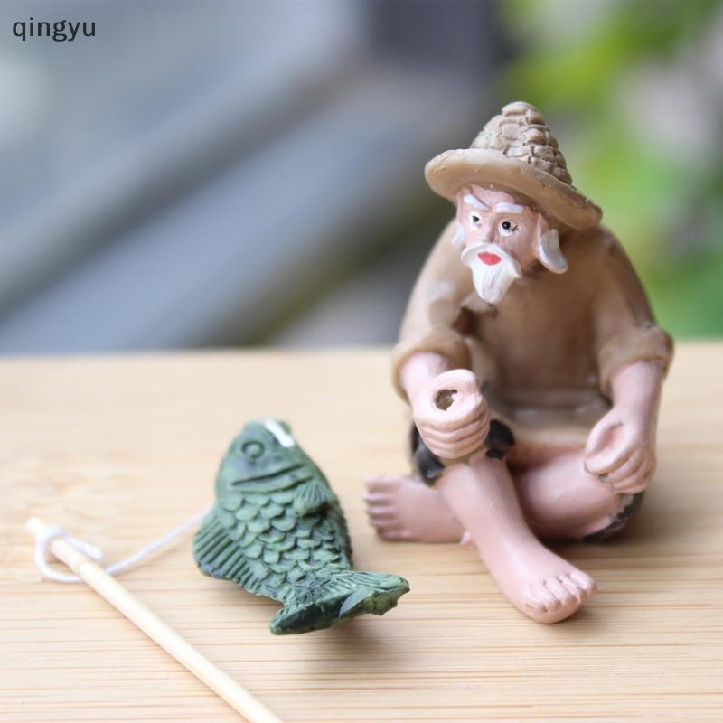 [qingyu] ตกปลา Old Man รูปเรซิ่นรูปปั้นเครื่องประดับสวน Micro-Landscape Garden Craft สต็อกใหม่
