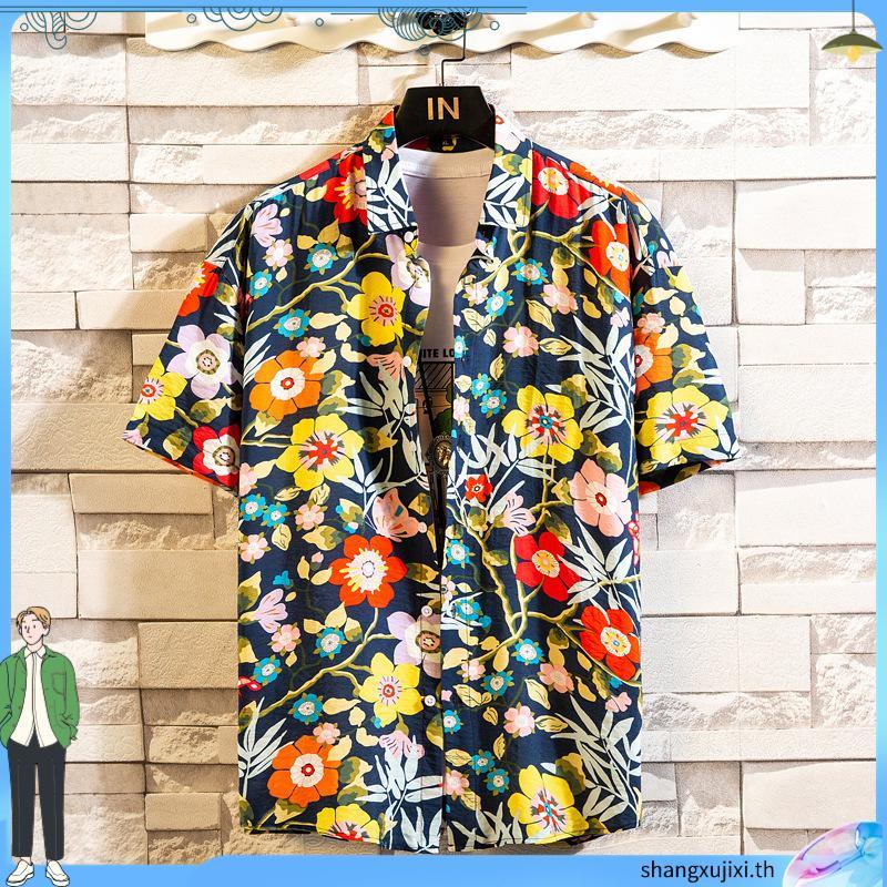 เสื้อฮาวาย ลายผ้าเช็ดหน้า ดำ ผ้านิ่ม M L XL Oversize คอฮาวาย JLW BRAND