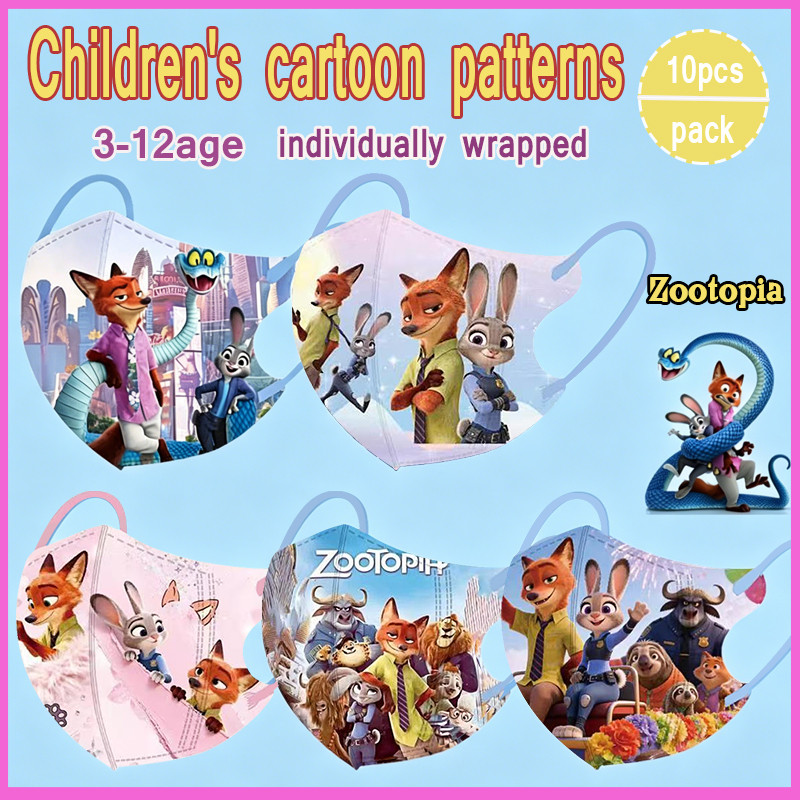 ใหม่ Crazy Zootopia หน้ากากเด็ก 3D การ์ตูนน่ารักกระต่ายตํารวจเจ้าหน้าที่และ Fox Nick ลายการ์ตูนแบบใช้แล้วทิ้งสามชั้นป้องกัน 3-12 ปีหน้ากากเด็ก