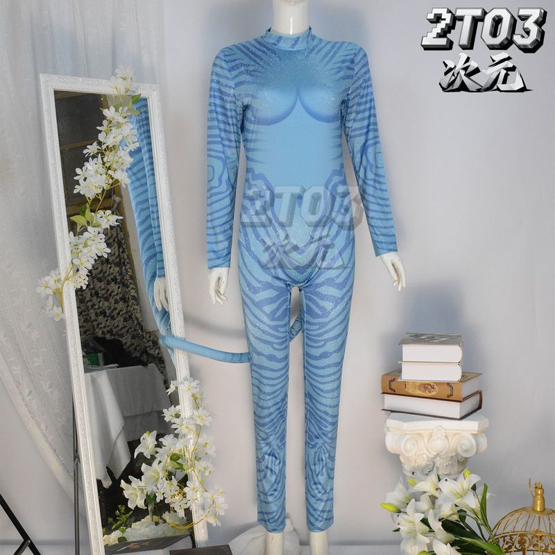 Avatar 2 Jumpsuit cos ชุดภาพยนตร์ Way of Water คอสเพลย์คอสเพลย์ชุดพร้อมสต็อกผมตรง yy5.9