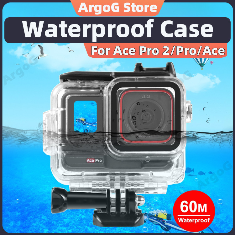 ArgoG กันน้ําสําหรับ Insta360 Ace Pro / Pro 2 60 m กรณีดําน้ํารองเท้าเย็นขยาย Mount Ace Pro อุปกรณ์เ
