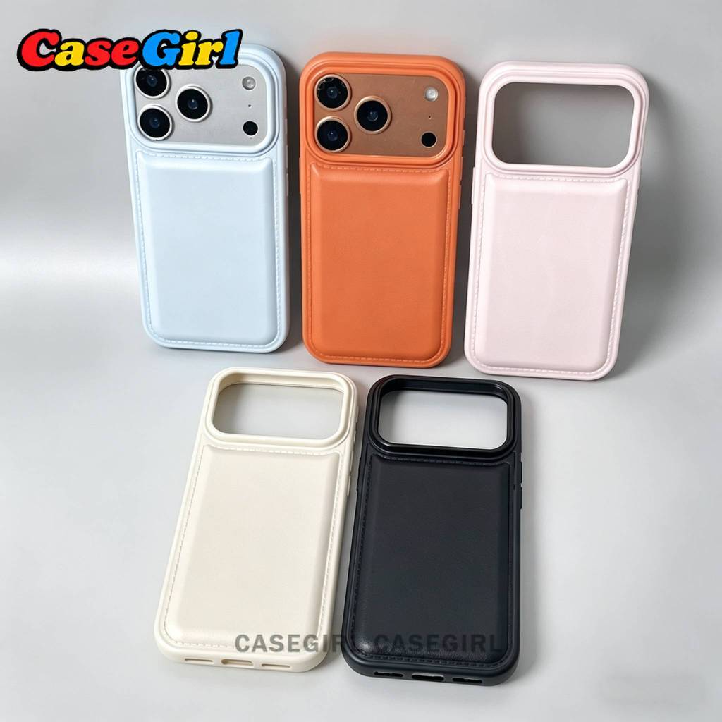 สำหรับ iPhone 15 11 17 13 14 12 Pro Max X XS Max 16 15 Plus เคสหนังเทียม สีพื้นเรียบง่าย ดีไซน์คล้ายกระเป๋า กันตก