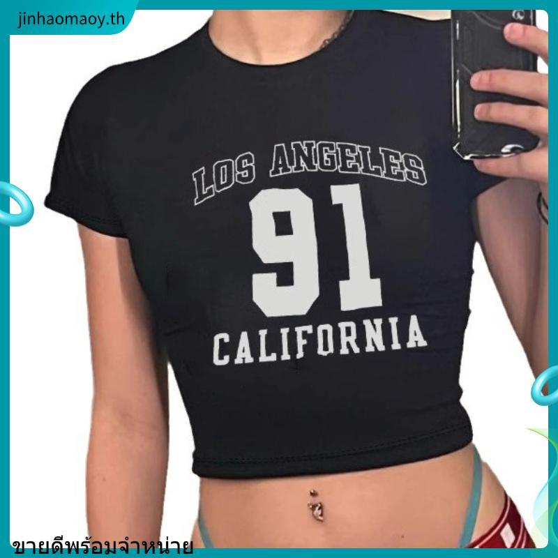 SC เสื้อครอปเปิดไหล่แขนสั้นฤดูร้อนของผู้หญิง Inawly
