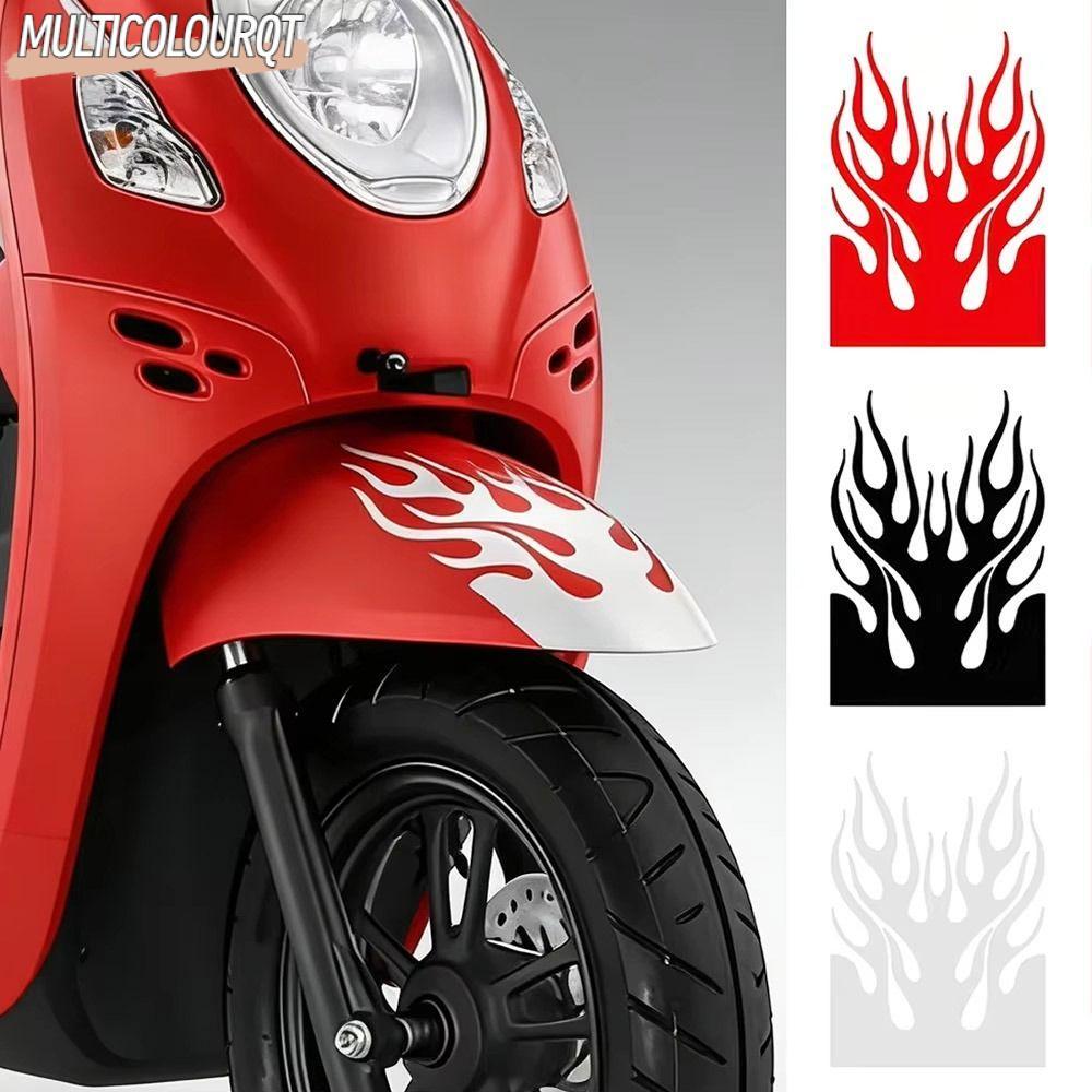 MULTICOLOURQT 1 ชิ้นสติกเกอร์รถจักรยานยนต์,กันน้ํา Decal เปลวไฟ Fender สติกเกอร์สะท้อนแสง, PVC Racing Stripes Scratch ตกแต่งสติกเกอร์ตกแต่งสําหรับรถจักรยานยนต์ไฟฟ้าสกู๊ตเตอร์