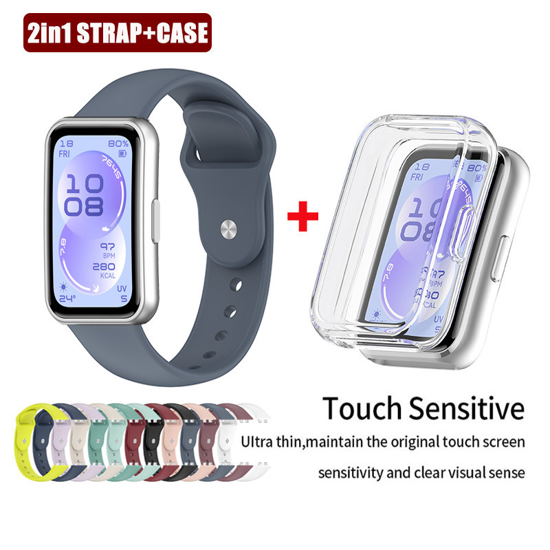 2 IN 1 กีฬาซิลิโคนสําหรับ Huawei Band 11 / 11 Pro Watchbands สายนาฬิกาพร้อมเคสป้องกัน