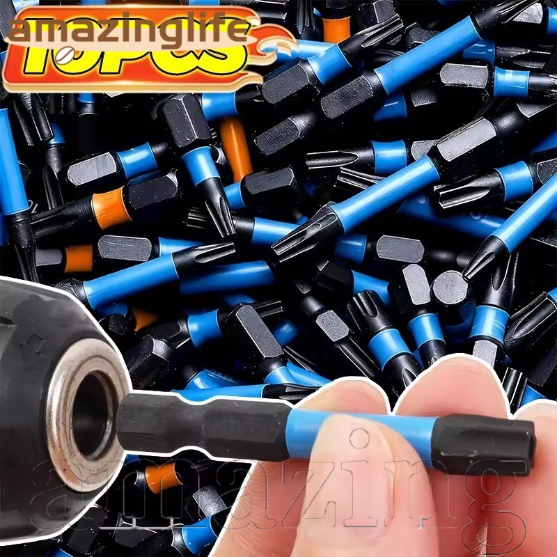 [Cozy Place] Premium S2 Alloy Steel Torx Bit Set - 10 ชิ้นแหวนสีฟ้า Hex Shank ไขควงแม่เหล็ก Bits [Pe