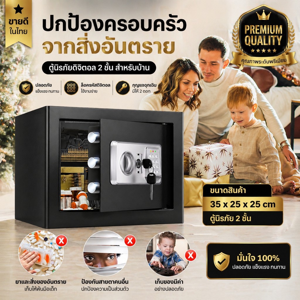 ตู้เซฟดิจิตอล ตู้นิรภัยเหล็กกล้า รุ่น 25E กุญแจฉุกเฉิน เก็บทรัพย์สิน เอกสาร ของมีค่า ปลอดภัยสูง