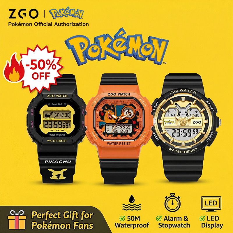 ZGO x Pokémon Pikachu นาฬิกากันน้ําสำหรับชาย ขนาด 50M เป็นของขวัญวันเกิดที่ยอดเยี่ยม