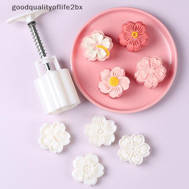 [ใหม่] 4 ชิ้น/เซ็ต Mooncake แม่พิมพ์ Cherry Blossom ดอกไม้ซากุระรูปแบบแสตมป์มือกดแม่พิมพ์ Plungers Pastry เครื่องมือ [TH]