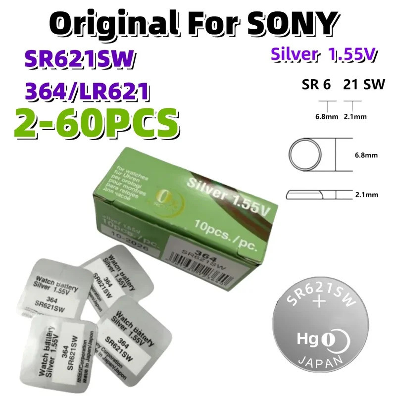 2-50PCS Original For SONY AG1 LR621 364 164 531 SR621 SR621SW SR60 CX60 Button Battery For Watch Toy