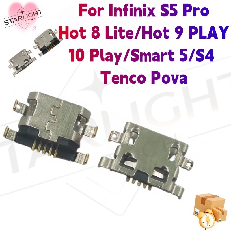 สําหรับ Infinix S5 Pro/Hot 9 10 9Play10play Smart 5 USB ชาร์จพอร์ต Dock Plug Charger Connector ซ็อกเก็ตซ่อมอะไหล 5-50pcs