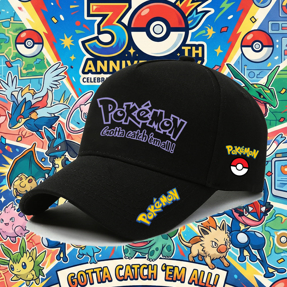 Hot 2026 Pokémon Cap Unisex สบาย ๆ แฟชั่น เจ๋งอ่ะ วินเทจ หมวก  Pokémon 30th ของ ที่ระลึกวันครบรอบ หม