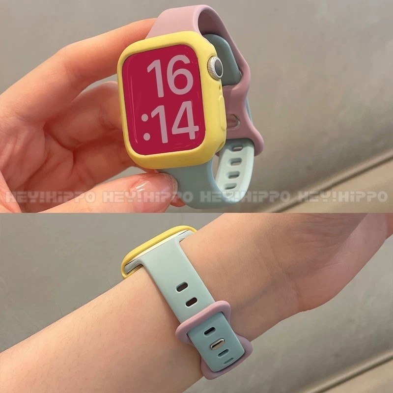 สายซิลิโคนบล็อกสีเหมาะสําหรับ ฉันดู11/10/9/8/7/6/5/4/3/2/1 เคสป้องกันสีลูกกวาดเหมาะสําหรับ ฉันดู49/46/45/44/42/41/40/38มม