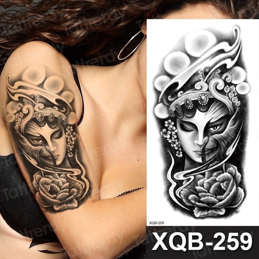 ผู้หญิงสักการออกแบบจีนสีดํากันน้ําชั่วคราวสักสําหรับแขนไหล่ tatoo lee