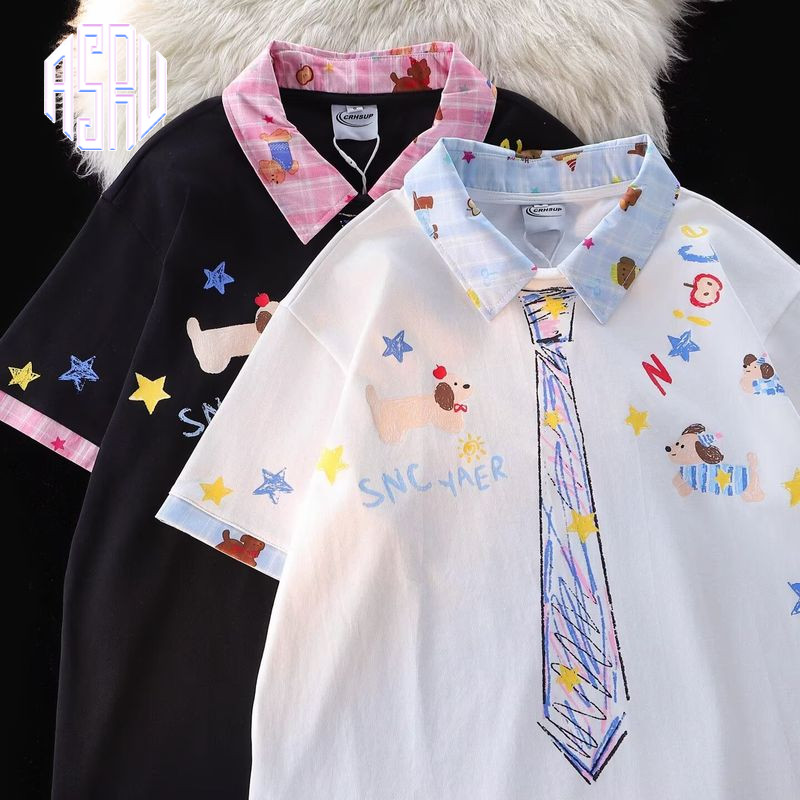 ASRV ใหม่เสื้อโปโลแขนสั้นสไตล์อเมริกันย้อนยุควิทยาลัยสไตล์คุณภาพสูงเป็นกลาง