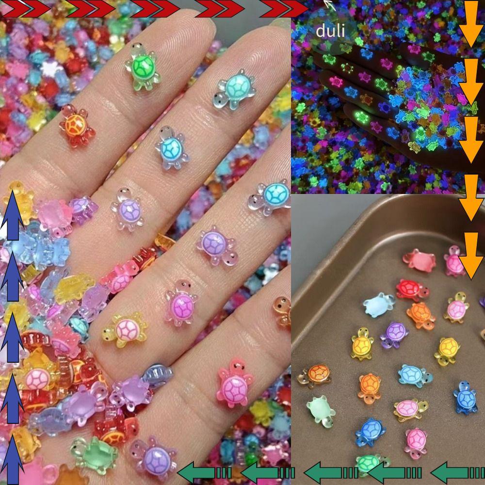 DUILIAN เต่าเรืองแสง 100 ชิ้น, Dopamine สี DIY Mini เรซิ่นสัตว์, น่ารัก Night Glow การ์ตูน Miniature Figurines ตกแต่งสวนนางฟ้า