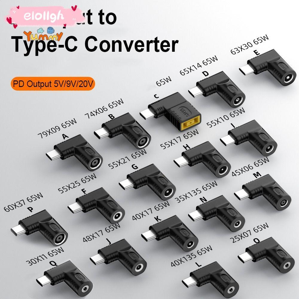 ELOGH DC to Type C Converter 5v 9v 12v ปลั๊กสแควร์ USB C Connector PD 65W สําหรับ //