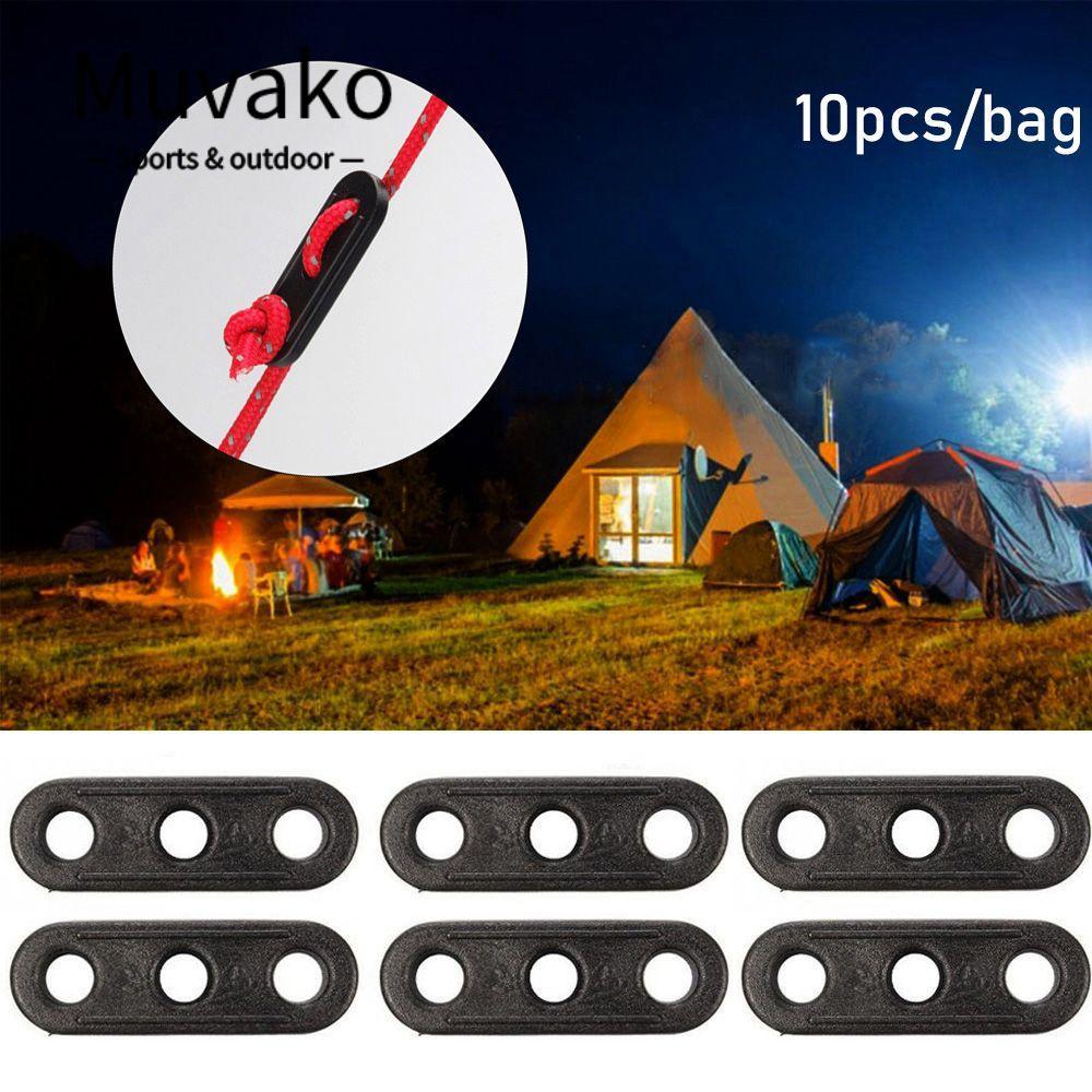 MUVAKO 10 ชิ้นลมเชือกหัวเข็มขัดสีดํา 3 หลุมกันสาด Wigwam ปรับ Tensioner ล็อค