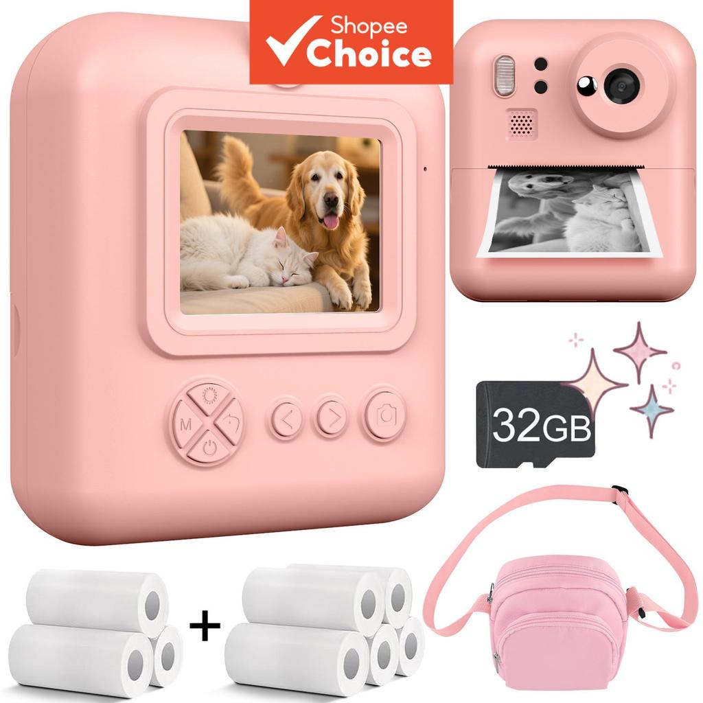 กล้องพิมพ์ทันทีด้านหน้าด้านหลัง Dual Selfie 1080P 16X ซูม 32G SD การ์ดของขวัญวันเกิดคริสต์มาสเด็ก