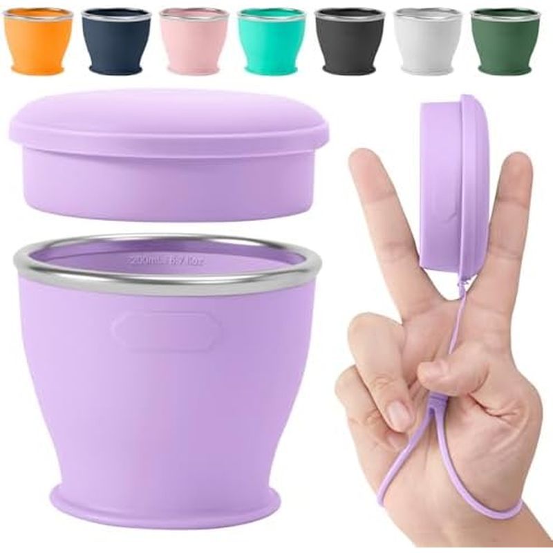 king Cups with Lids and Carrying Strap, Dishwasher Safe Silicone Cups for Camping, Travel, Airports,