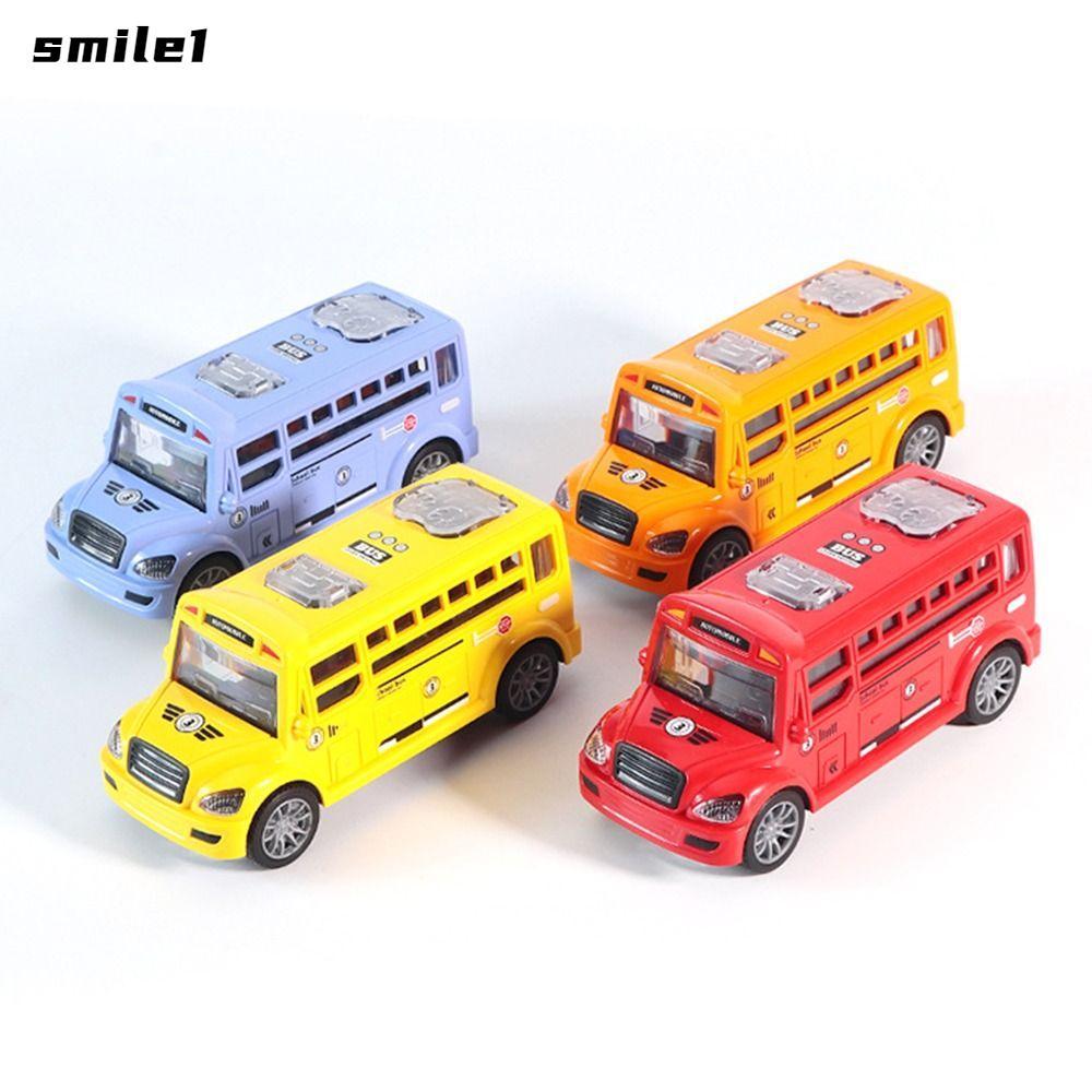 SMILE Inertial รถของเล่น Drop-resistant ประตูเปิด ABS School Bus Campus Bus