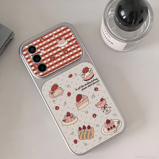 INS เคสไอโฟน for Samsung A07 A17 A56 A55 A54 A36 A16 A05S S23 S24 S25 Ultra S25 FE Cartoon Cake หรูหรา วัสดุหนังแกะผสม