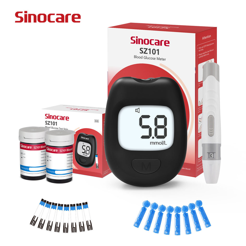 Sinocare SZ101 ชุดเครื่องวัดน้ําตาลกลูโคสในเลือด, เครื่องวัดกลูโคสดิจิตอลที่แม่นยําพร้อมตัวอย่าง 0.6
