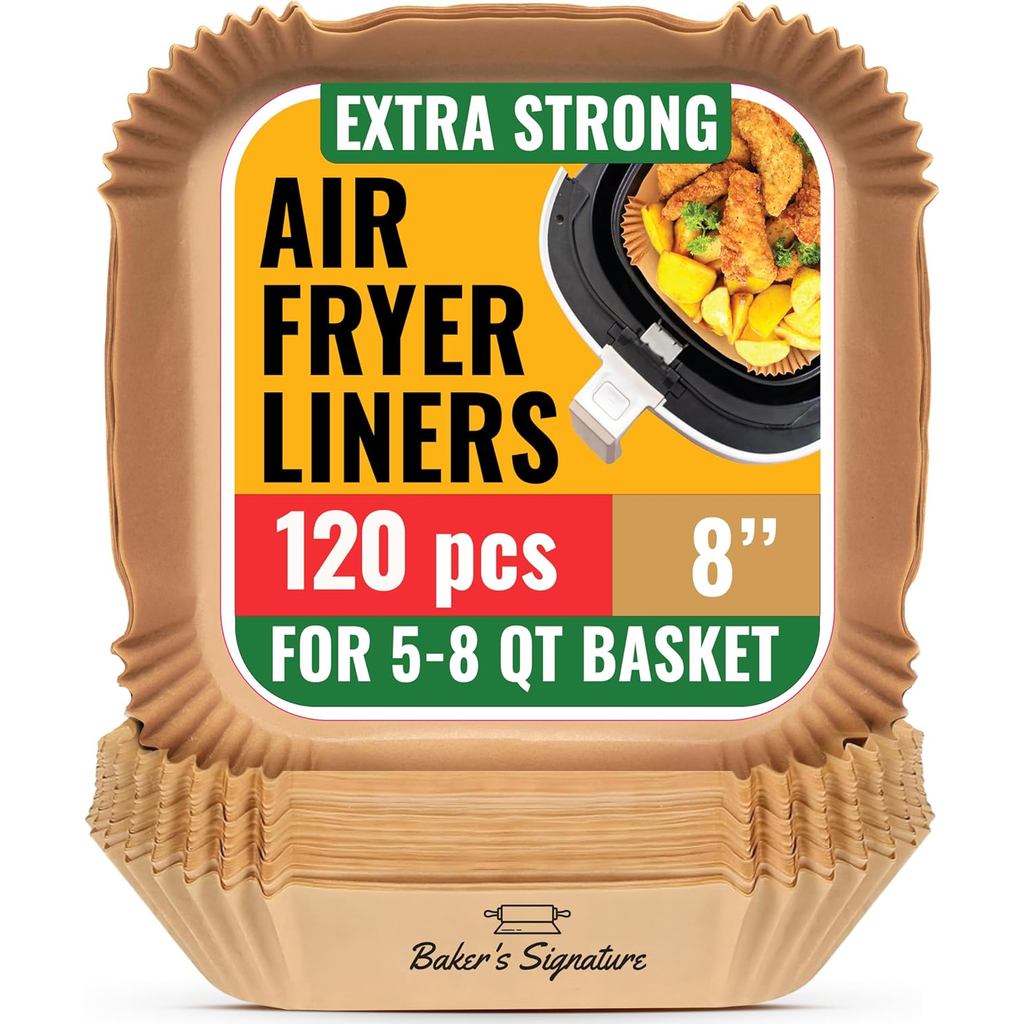 Air Fryer กระดาษ Liners, 125 ชิ้น Air Fryer Disposable Liners, Non-Stick และ Oil Proof สําหรับทําควา