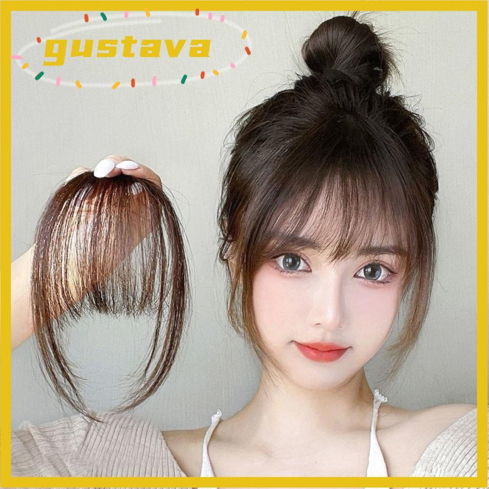 GUSTAVA Air Bangs Hairpiece, ผู้หญิงสังเคราะห์ Mini Fake Bangs, สําหรับเด็กผู้หญิง Black Brown Hairp