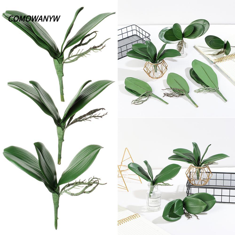 KOWANYW จําลองใบงานแต่งงานฤดูใบไม้ผลิตกแต่งดอกไม้ Phalaenopsis Leaf