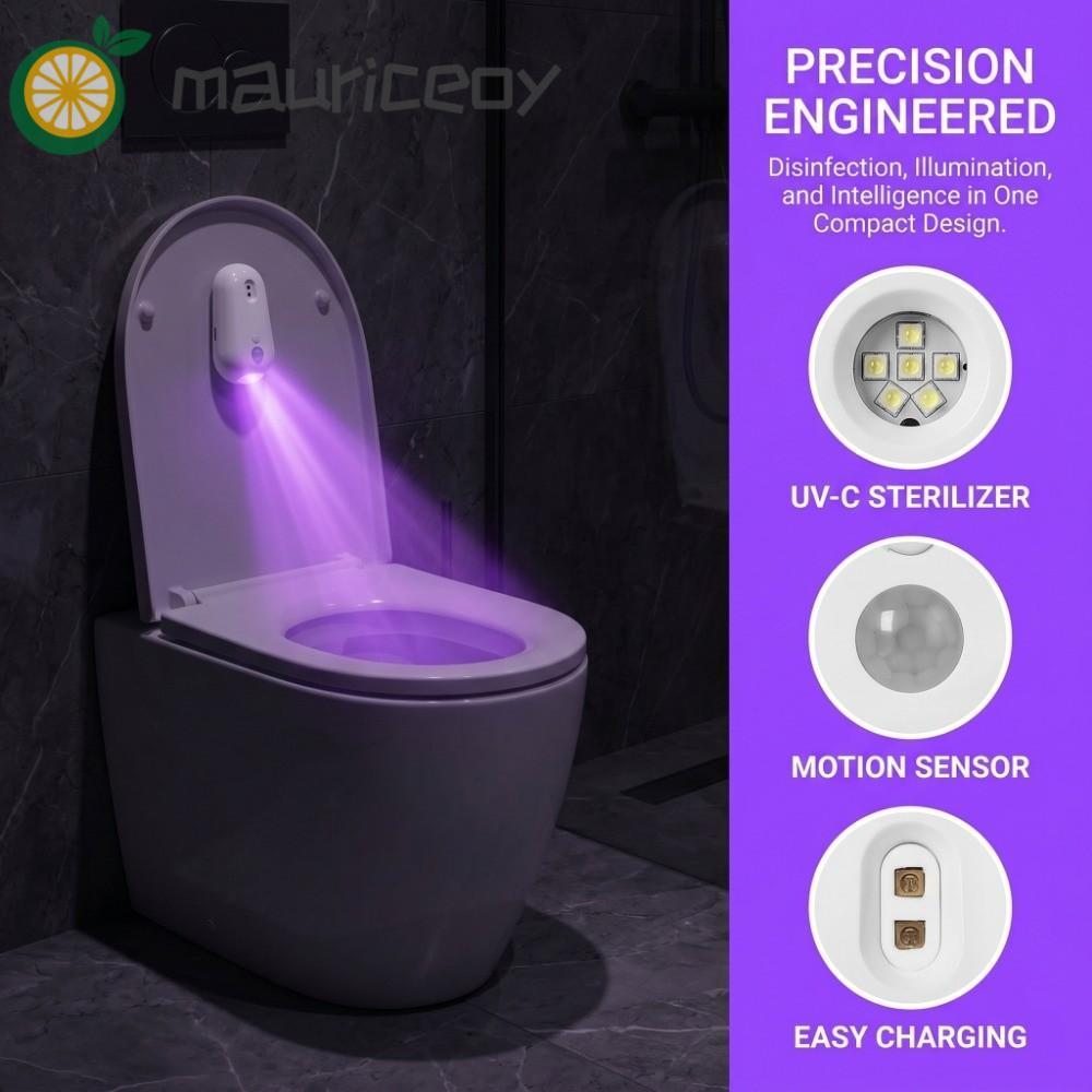 MAURICEOYA Toilet UV Sanitizer, RGB เปลี่ยนสีอัตโนมัติ UV ฆ่าเชื้อฝาชักโครก, Motion Sensor เปิดใช้งาน Splash-Proof USB ชาร์จห้องน้ํา Night Light Travel