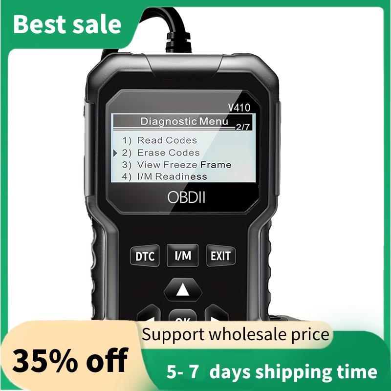OBD2 เครื่องมือวินิจฉัยความผิดพลาดในรถยนต์ V410 การ์ดอ่านรหัสหลายภาษา รหัส Fault Reader Scanner สีดํ