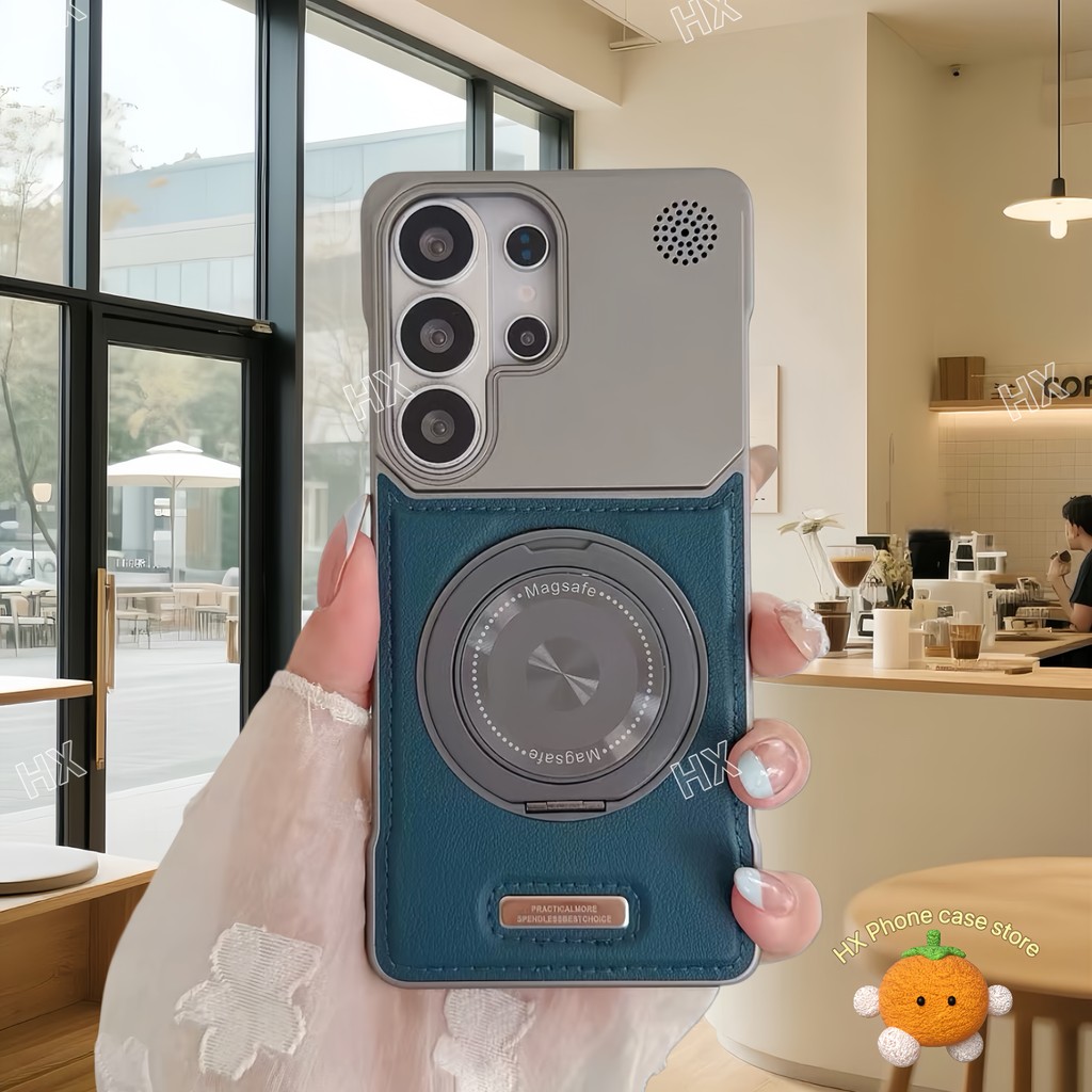 SAMSUNG หนังหอมหรู 360° ขาตั้งหมุนได้เคสแม่เหล็กสําหรับSamsung S24 S25 S26 S24 Ultra S26 Plus Drop-Proofและเคสกันลื่น