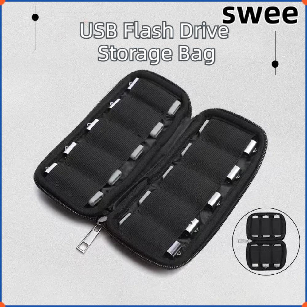 SWEE กระเป๋าเก็บของ,สีดํา 6 ช่อง 10 ช่องกระเป๋าถือ,ป้องกันโพลีเอสเตอร์ USB แฟลชไดรฟ์แบบพกพา USB Disk Organizer อุปกรณ์อิเล็กทรอนิกส์