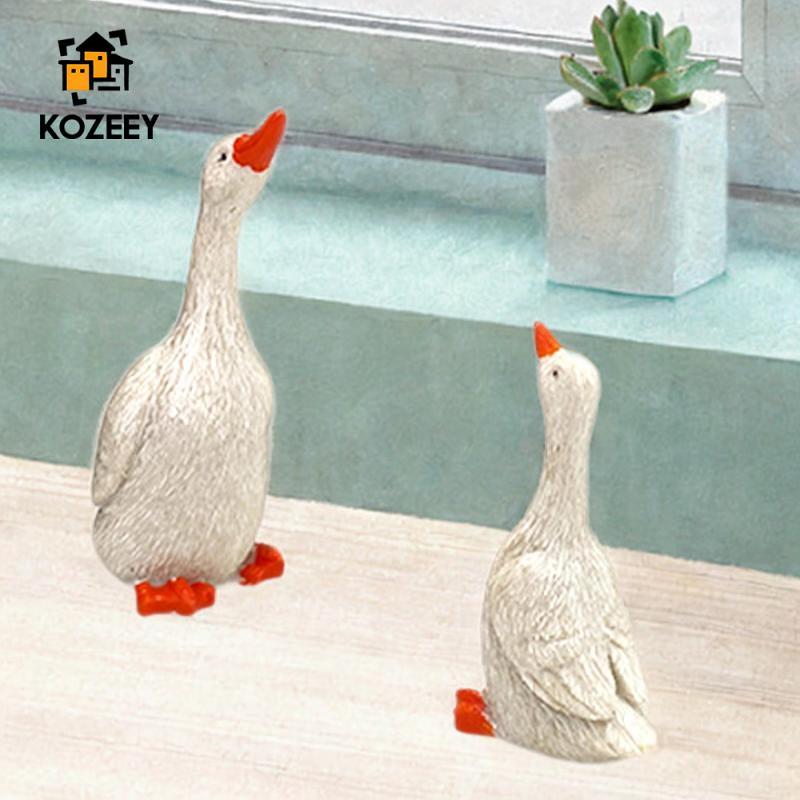 KOZEEY 1 คู่จําลองนกตกแต่งตุ๊กตาเป็ดรูปปั้นเป็ด Yard ตกแต่ง