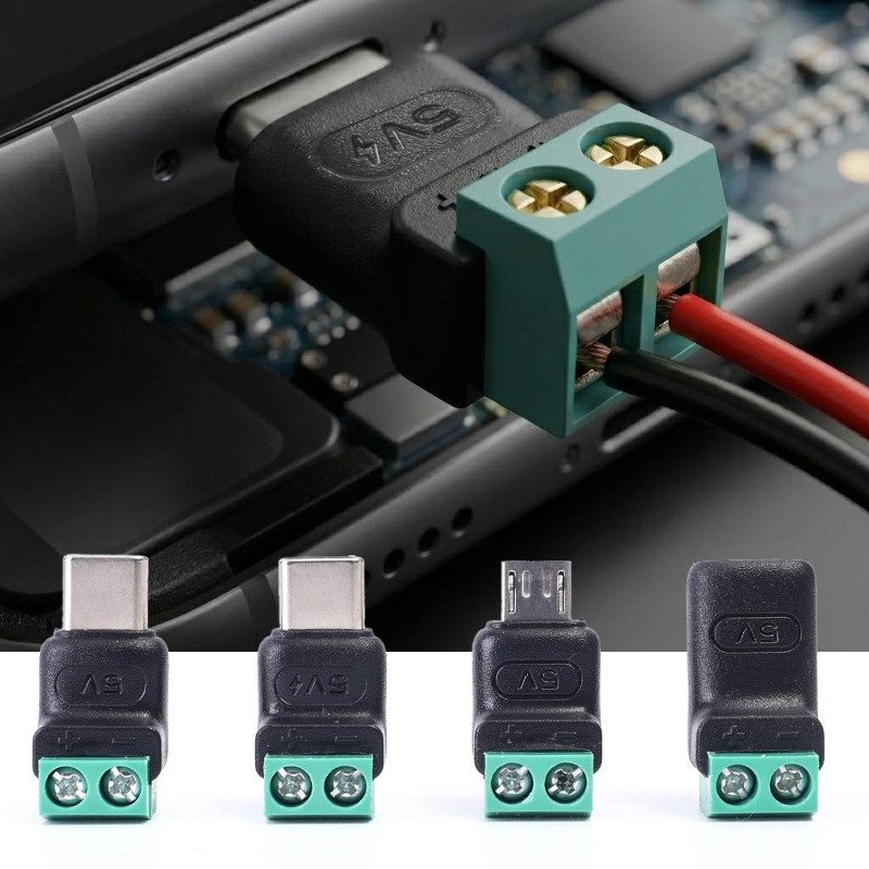 3-10 ชิ้น USB C Terminal Block อะแดปเตอร์ 5V สายไฟปราศจากบัดกรี, Plug and Play OTG Power/ชาร์จ 4 รุ่น, สําหรับ DIY Electronics/LED โครงการ
