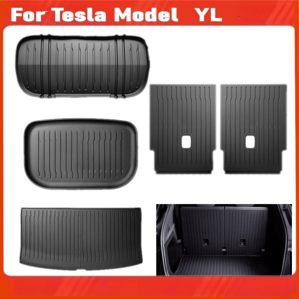 แผ่นปูพื้นท้ายรถ Tesla Model YL 2026 6 ที่นั่ง TPE กันน้ำ กันรอย แบบเต็มพื้นที่ แผ่นป้องกันห้องเก็บสัมภาระ อุปกรณ์ตกแต่งรถยนต์