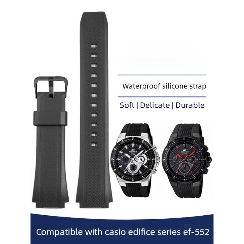 Silicone Watch Strap for Casio EDIFICE Series EF-552/PB Black Resin Bracelet Accessories 20mm