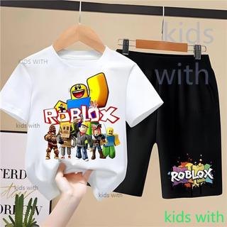 children  Robloxเสื้อยืดเด็ก คอตตอน ชุดสูทเด็กผู้ชาย ชุดลำลอง 2 ชิ้น แฟชั่น สำหรับเด็กชายตัวเล็ก ๆ เซ็ตชุดเด็ก เส