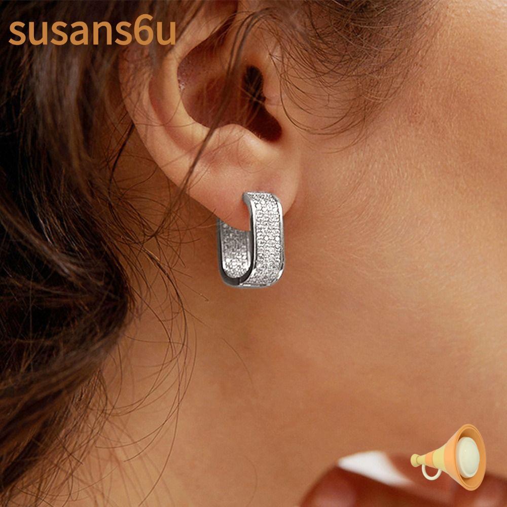 ต่างหูเรขาคณิตสแควร์ สไตล์เกาหลีหรูหรา Full-Paved Zirconia และ Zinc Alloy เหมาะสำหรับผู้หญิง