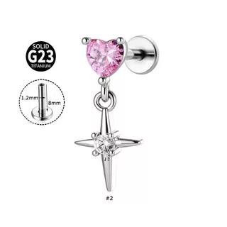 1 ชิ้น/เดี่ยวหัวใจ Star Shape Labret G23 ไทเทเนียมหู Tragus ต่างหู Helix Pinna เจาะ 16gauge Hypoallergenic