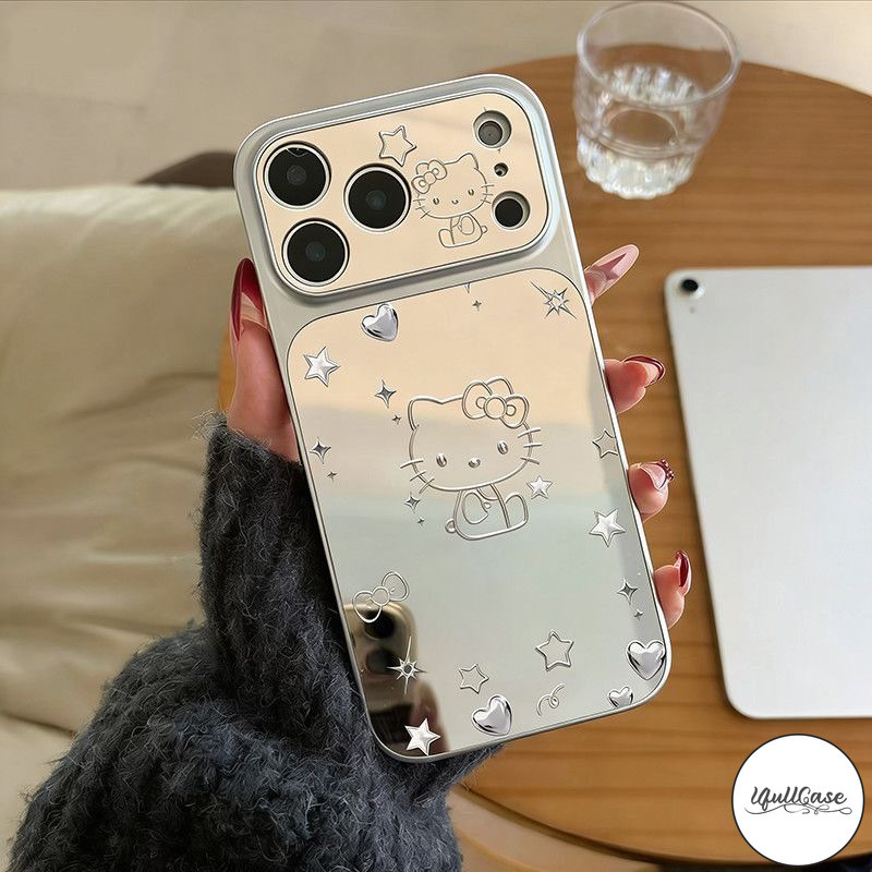 เคสกระจกเปลี่ยนสี ลาย Kitty น่ารัก สไตล์ฮิต คู่รัก น่ารักสำหรับ IPhone 16 Air 15 11 17 13 12 14 Pro Max X XR 15 16 Plus