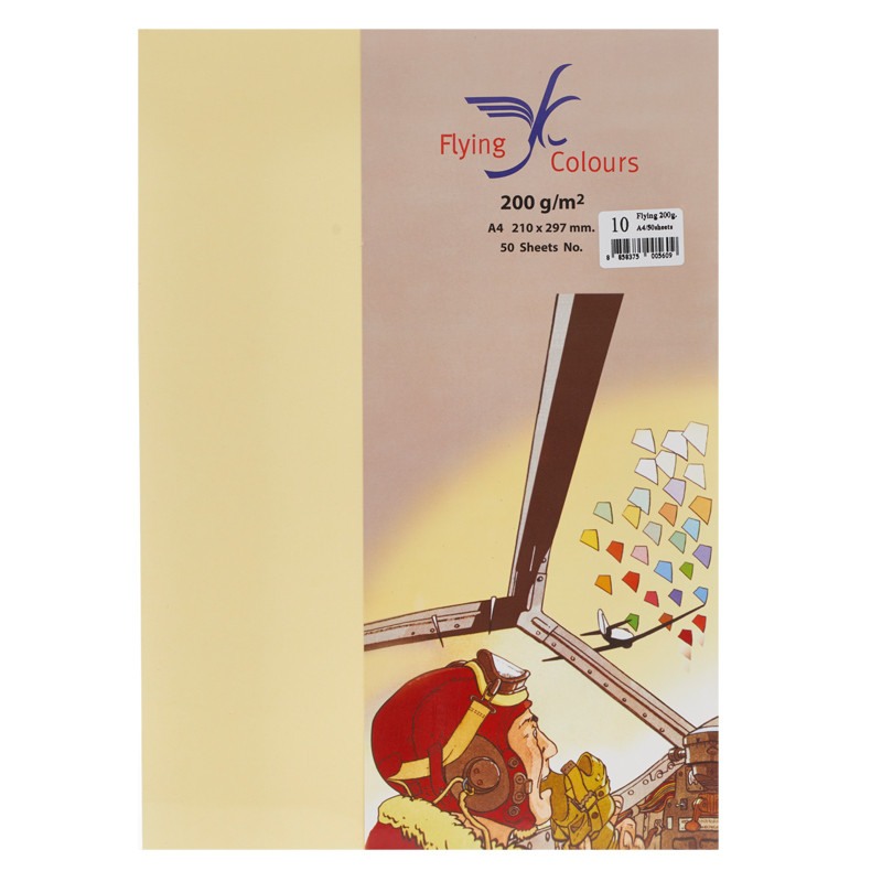 Flying กระดาษการ์ดสี เหลือง 10 A4 200แกรม (แพ็ค50แผ่น)