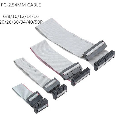 2PCS 2.54MM pitch FC-6/8/10/14/16/20/30/40/50/60PIN JTAG ISP DOWNLOAD CABLE สีเทาแบนริบบิ้นสายเคเบิล
