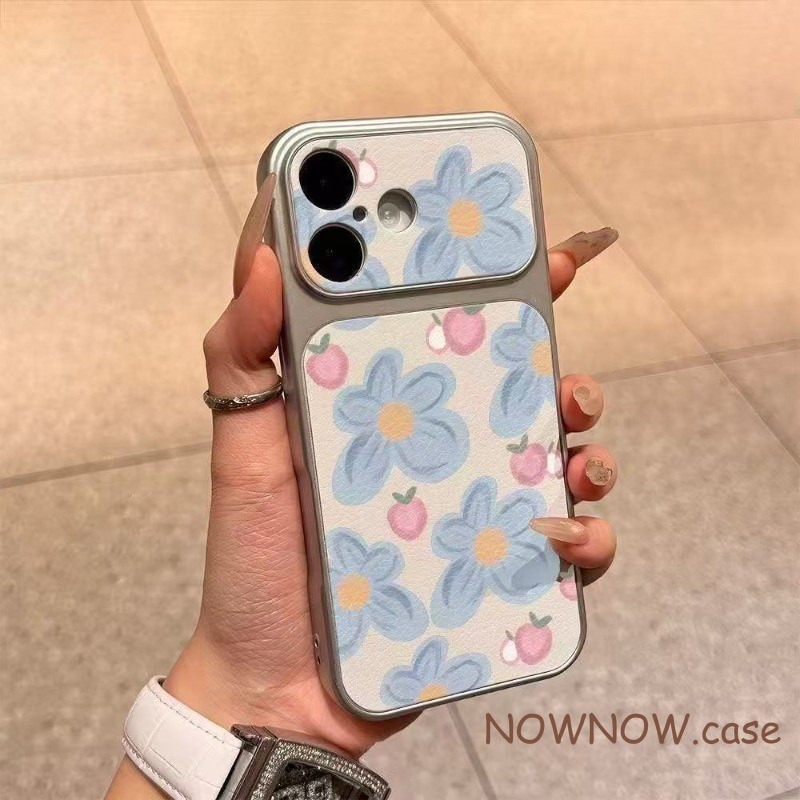 สําหรับ IPhone 17 16 15 14 Plus 13 12 11 Pro Max X XR XS Max ฤดูใบไม้ผลิดอกไม้สีฟ้าเงินหนังเหนียวขนาดใหญ่หน้าต่างโทรศัพท์กรณีนุ่ม