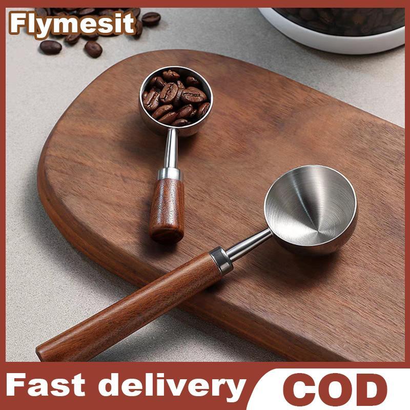 Flymesit สแตนเลสสตีล 1TBSP ไม้วอลนัทกาแฟ Scoop สําหรับกาแฟที่ถูกต้องวัด Home เครื่องครัว Barista เครื่องมือ EN