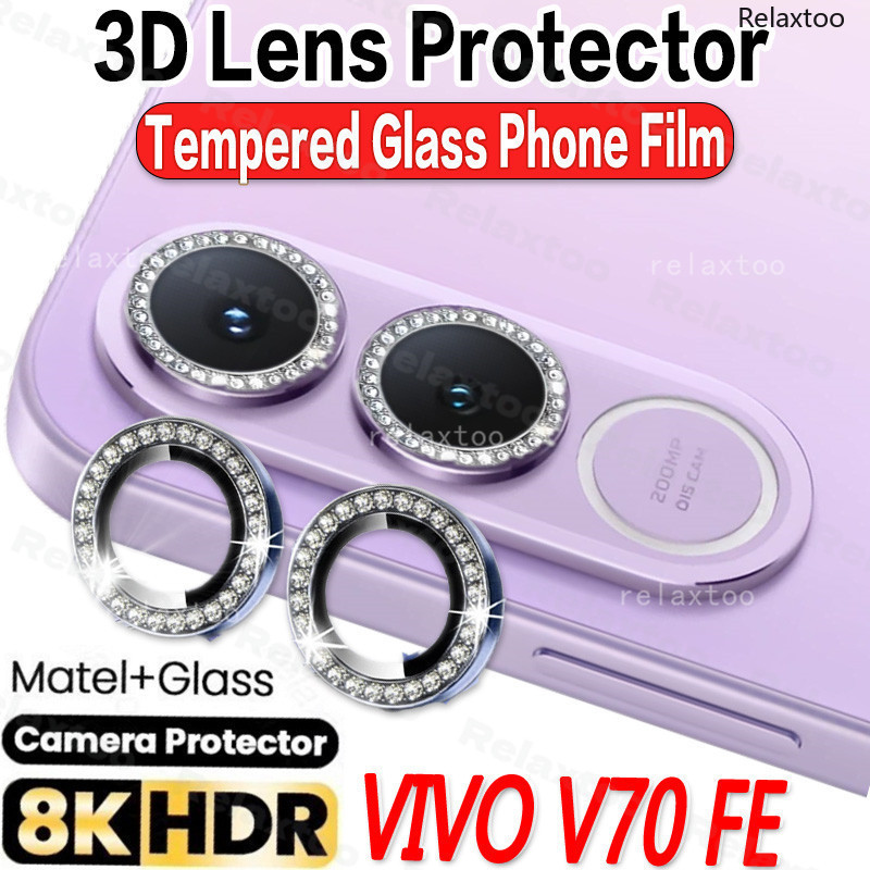 VIVOV70 FE Elite 2026 Glitter Diamond Full โค้งเลนส์กล้องสําหรับ VIVO V70 FE Elite V70FE V70Elite VIVOV70FE 5G เลนส์โลหะแหวนกระจกนิรภัยเลนส์กล้องฟิล์มโทรศัพท์